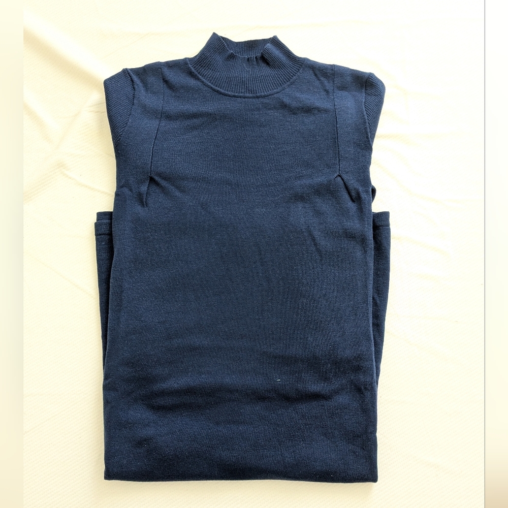 Sleeveless Navy Wool Sweater Dress